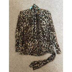 Vtg Saks Fifth Avenue 100% Silk Animal Print Blouse Top Sz 14 W/ Scarf *flaw
